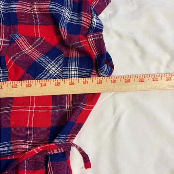 Rails Plaid Shirt Dress Tunic Red Blue Button Front Tie Waist Size Medium - Picture 5 of 9